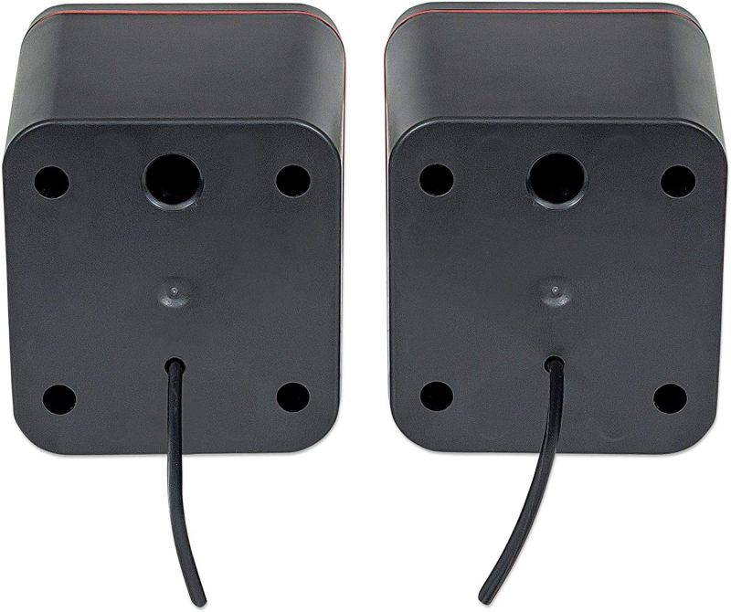 Manhattan USB Stereo Speaker System with 3.5 mm Audio Plugs to Connect to a Laptop, Notebook or Desktop Computer, Volume Controller, Black with Orange Highlights