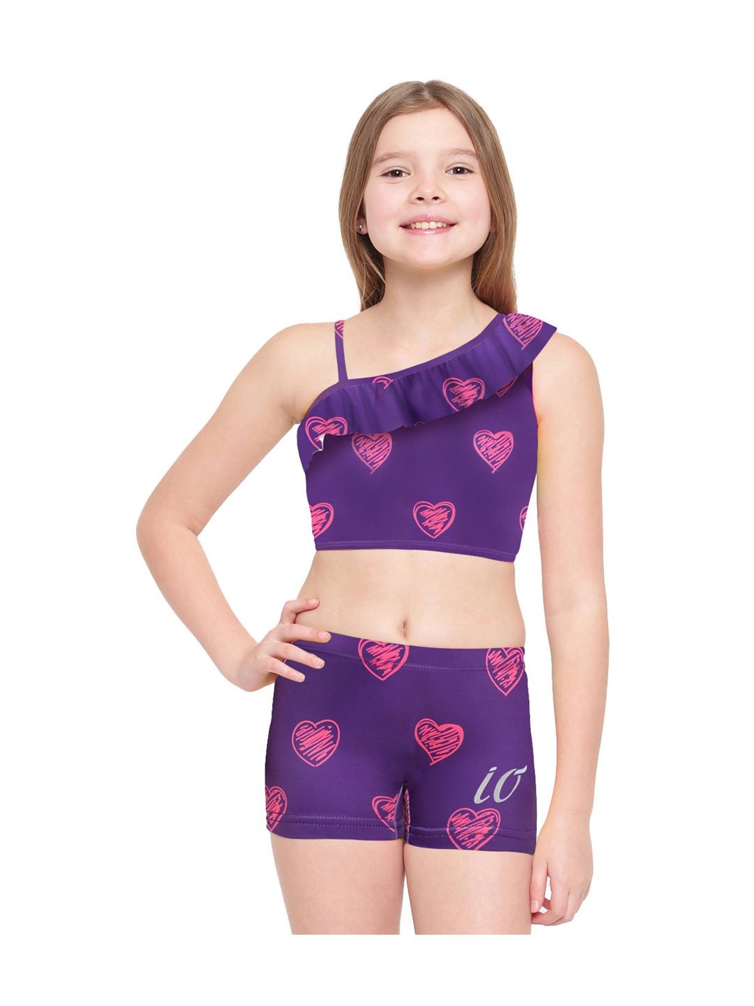 IO Kids Purple Printed Top with Shorts