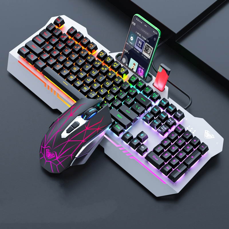 AULA F3010 Ergonomic Design Mechanical Feeling Gaming Keyboard  with Cool Backlit, 2400DPI Macro  Mouse and Gaming Headset Combo for Gaming and Office, 26 Non-conflicting Keys