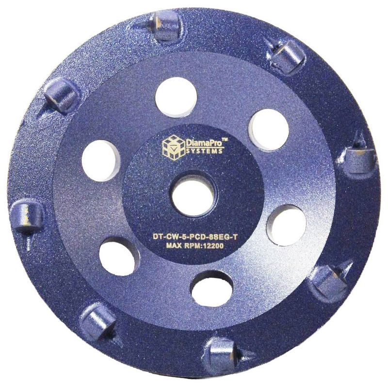 DiamaPro Systems DT-CW-5-PCD-8SEG-T Threaded 5 Inch 8 Segment 1/4 Round PCD Concrete Grinding Cup Wheel Grinding, Preparation, & Removing Coating
