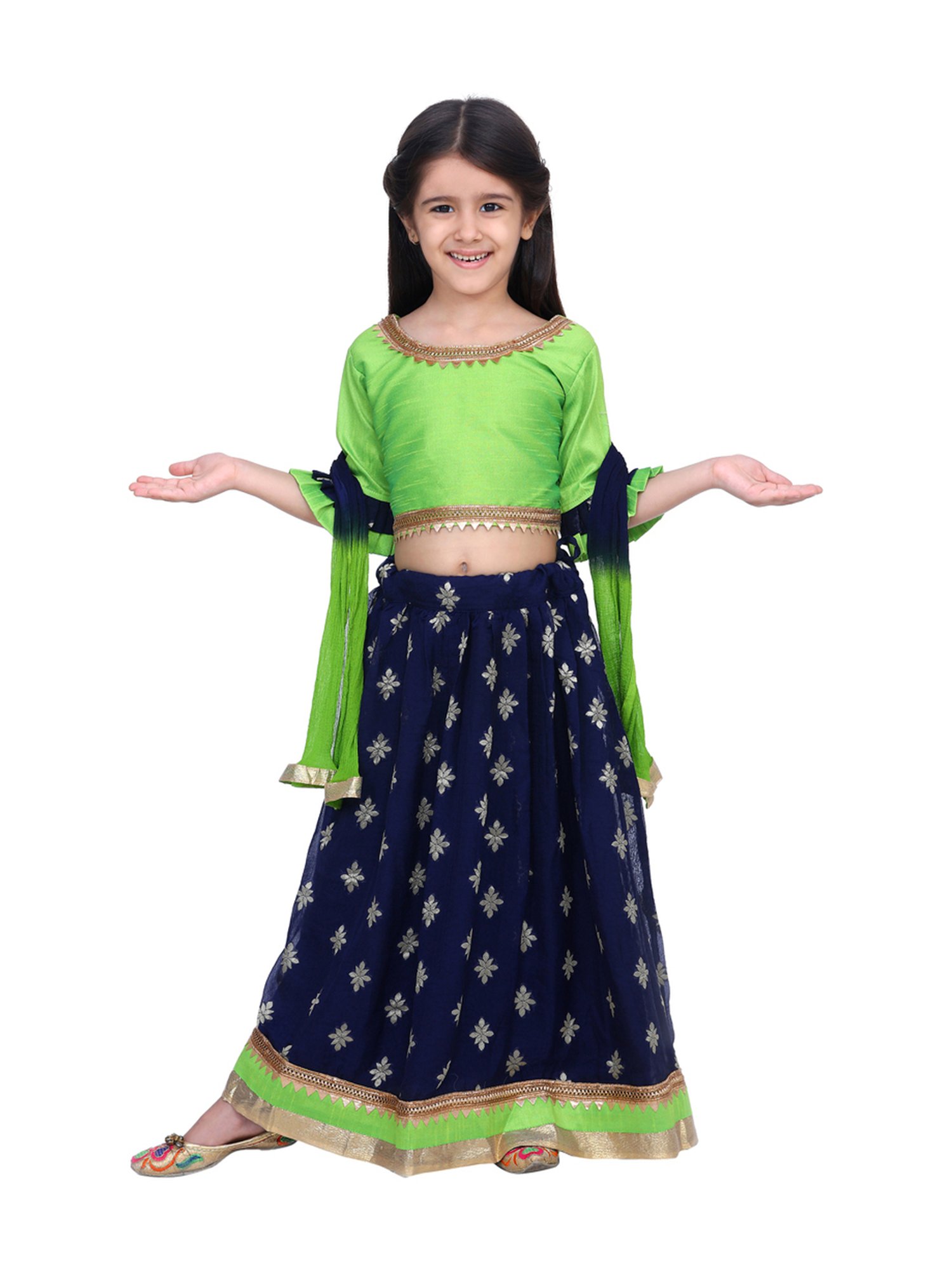 BownBee Kids Navy Printed Lehenga Choli With Dupatta