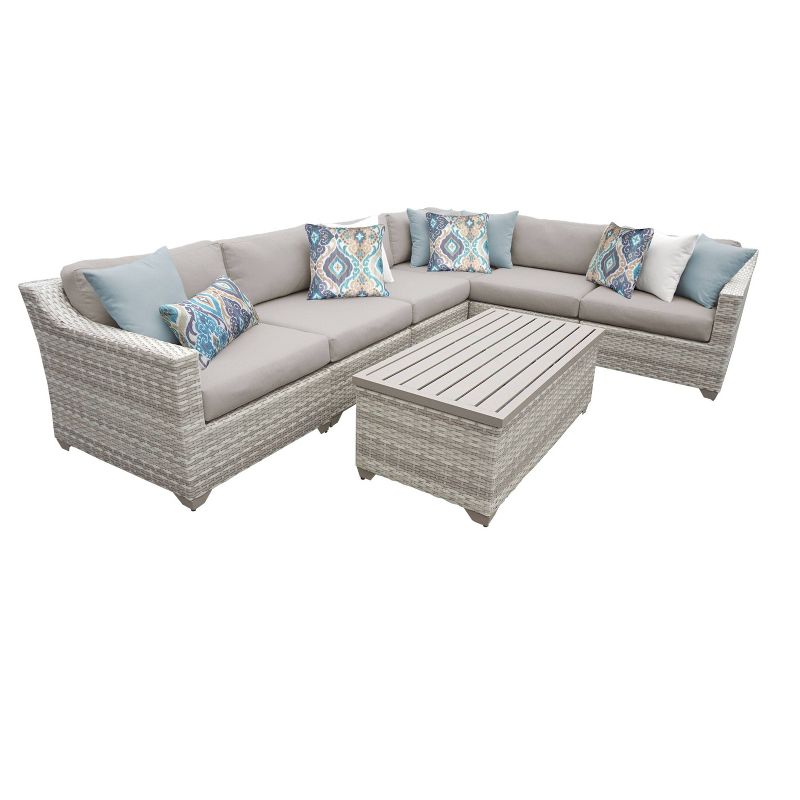 Nolin 7pc Sectional Weathered Brown Frame Sunbrella Spectrum Denim Fabric - La-Z-Boy