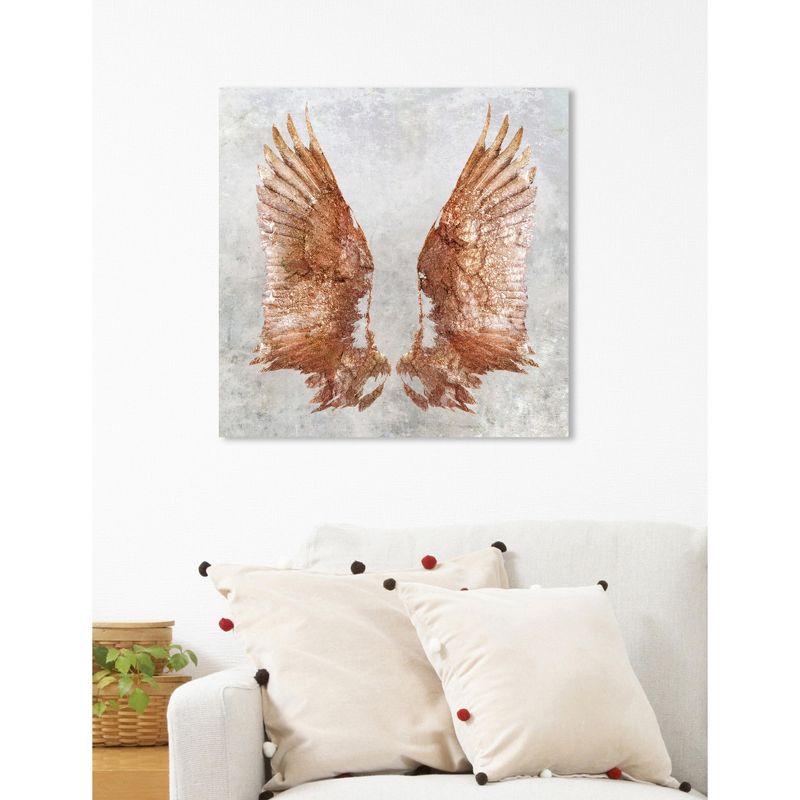 20" x 20" Rose Gold Wings Fashion and Glam Unframed Canvas Wall Art in Pink - Oliver Gal