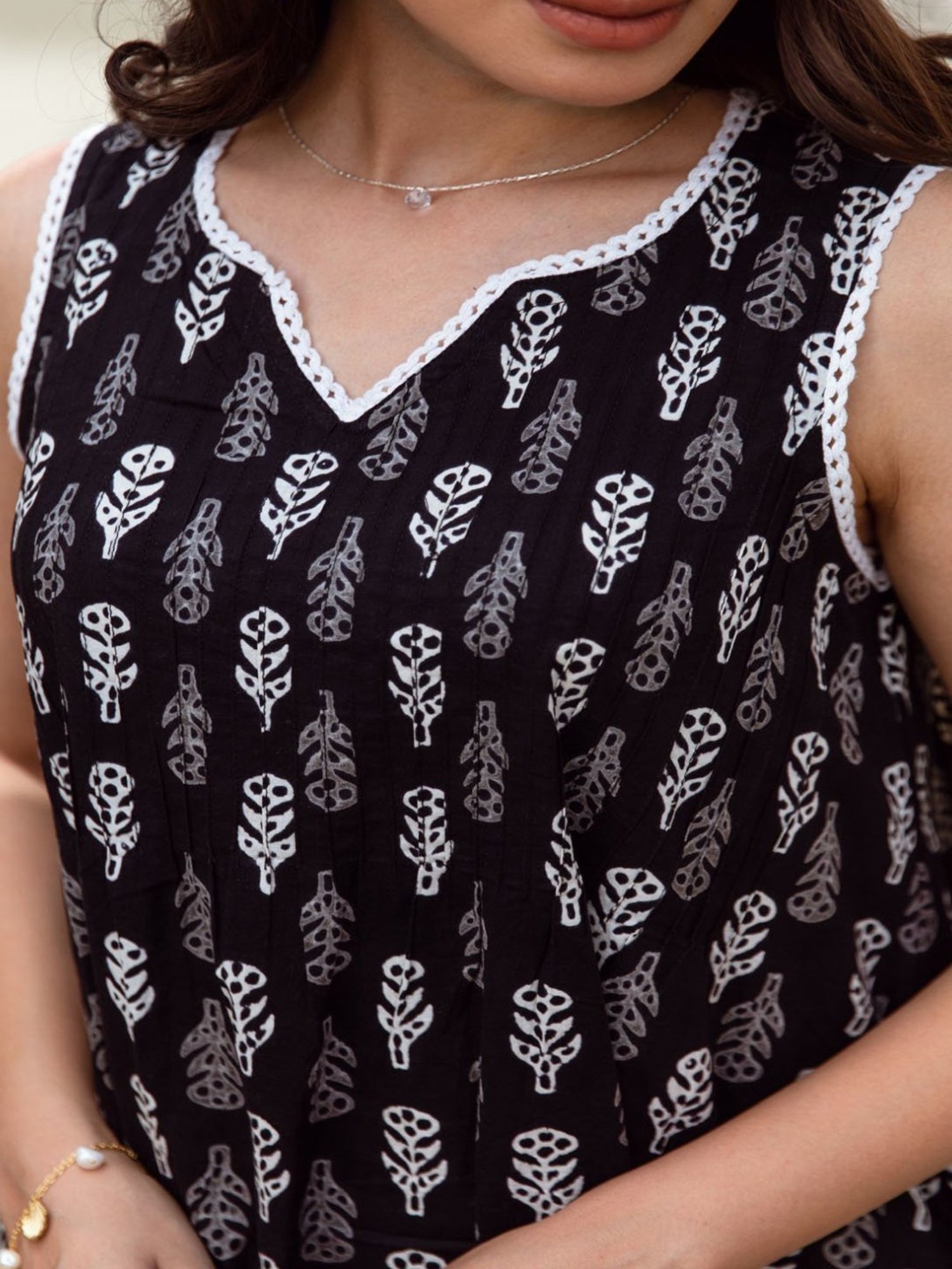 Asrumo Black Cotton Handblock Print Coord Set