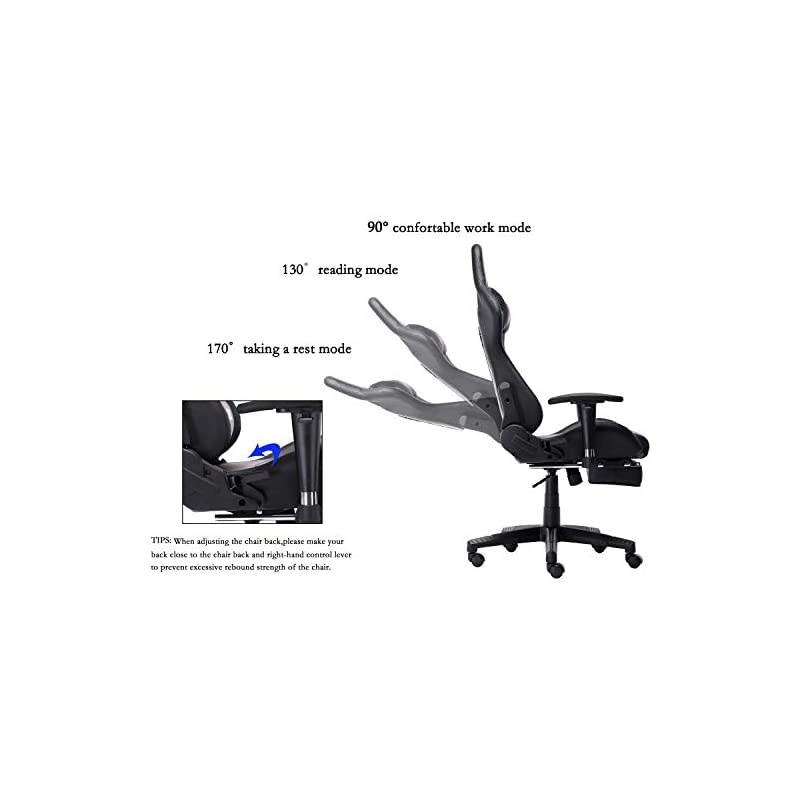 Office Chair Gaming Chair with Footrest Computer Chair Desk Chair PU Leather Executive Ergonomic Adjustable Chair with Headrest and Lumbar Support (Black)