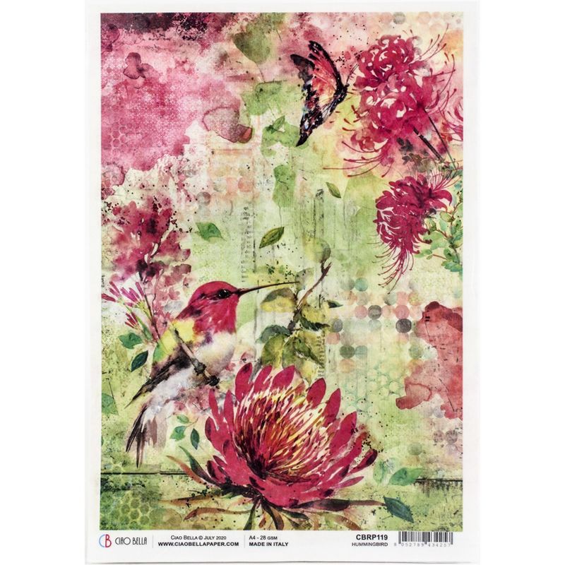 Ciao Bella Rice Paper Sheet A4 5/Pkg-Hummingbird, Microcosmos