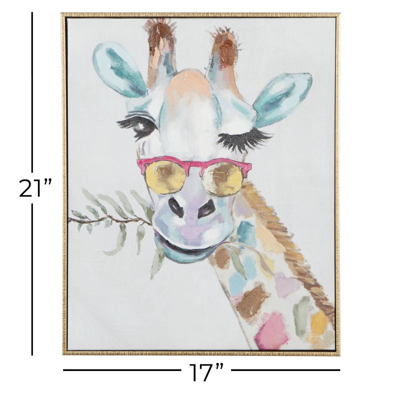 17" x 21" Rectangular Whimsical Giraffe Wall Canvas Art With Gold Wood Frame - CosmoLiving by Cosmopolitan