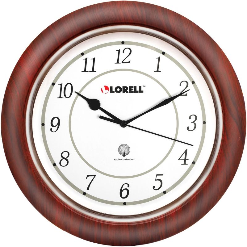 Lorell Wall Clock Arabic Numerals 13-1/4" White Dial/Woodgrain 60986