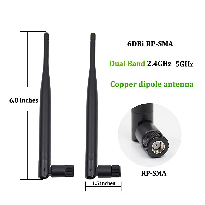 2 x 6dBi 24GHz 5GHz Dual Band WiFi RPSMA Antenna + 2 x 35cm Ufl IPEX Cable for Wireless Routers Mini PCIe Cards Network Extension Bulkhead Pigtail PCI WiFi WAN Repeater