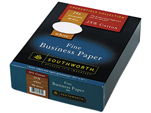 Southworth 404C 25% Cotton Business Paper, 24 lbs., 8-1/2 x 11, White, 500/Box