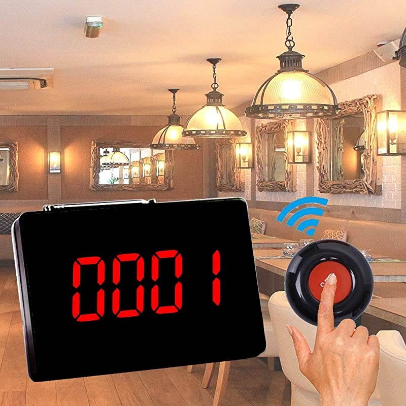 Wireless Calling System Customers Patient Pager System with 10 PCS Waterproof Call Buttons and 1PC Display Receiver for Restaurant Clinic Nursing Home Caregiver
