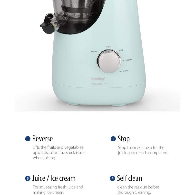 Comfee' BPA Free Masticating Juicer Extractor Food Processor w/ Ice Cream Maker Function, Mint Green