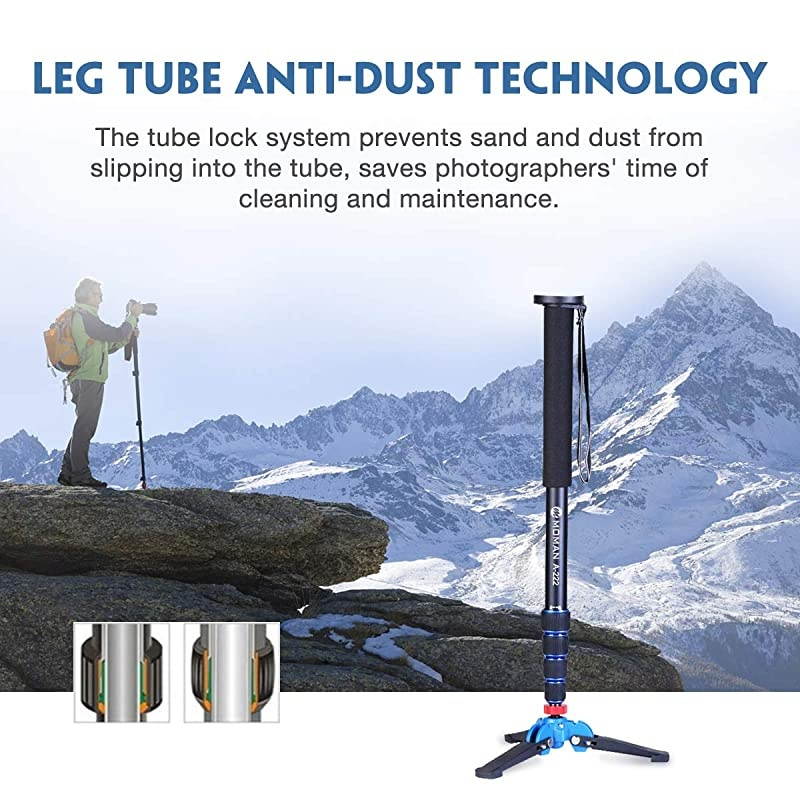 Monopod Tripod with Feet for Camera DSLR Camcorder DV Lightweight Portable Aluminum Alloy Unipod Alpenstock Tripod Base Included 5 Sections up to 65 inch