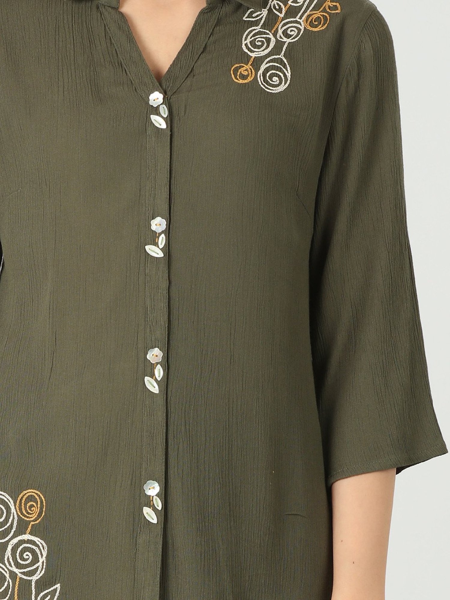 Mustard Olive Embroidered Shirt