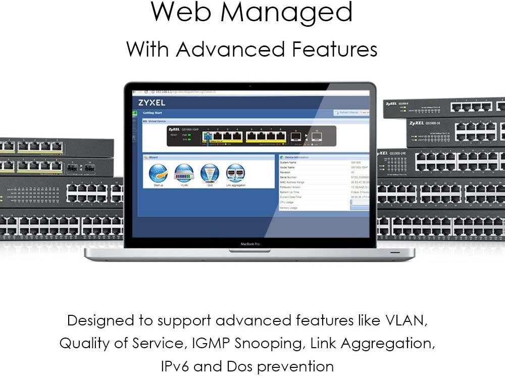 Zyxel 48-Port Gigabit Switch | Smart Managed | Rackmount with 2 SFP Ports | VLAN, IGMP, QoS [GS1900-48]