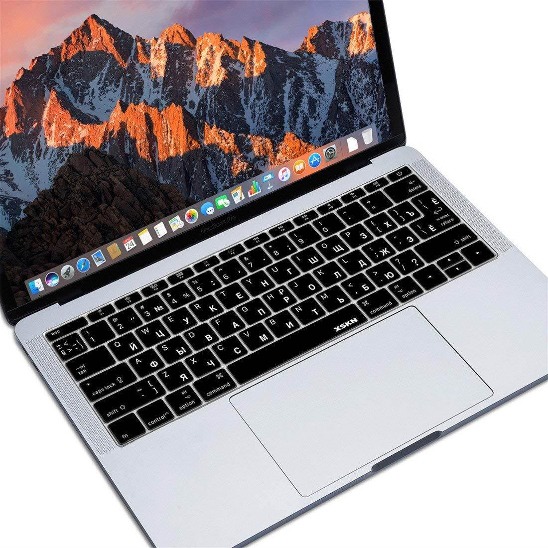 XSKN Russian / English Black Silicone Keyboard Skin Cover for Shallow keys New MacBook Pro 13 (2016 Released A1708, No Touch Bar) and Macbook 12 (2015 Released A1534), US EU Version