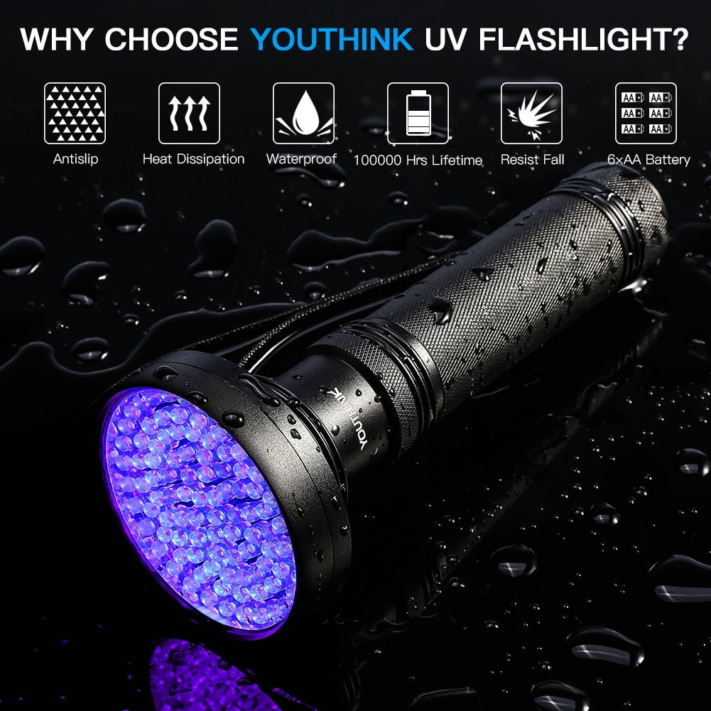 UV 100 LED Blacklight Scorpion 395-400nm Violet Flashlight Detection Torch Light