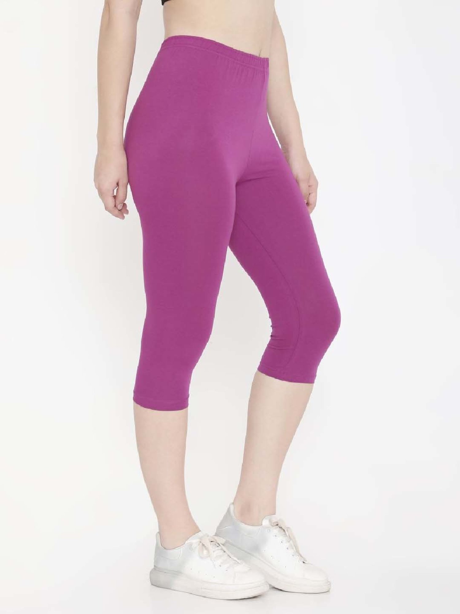 FEELINGS Purple Cotton Plain Capris
