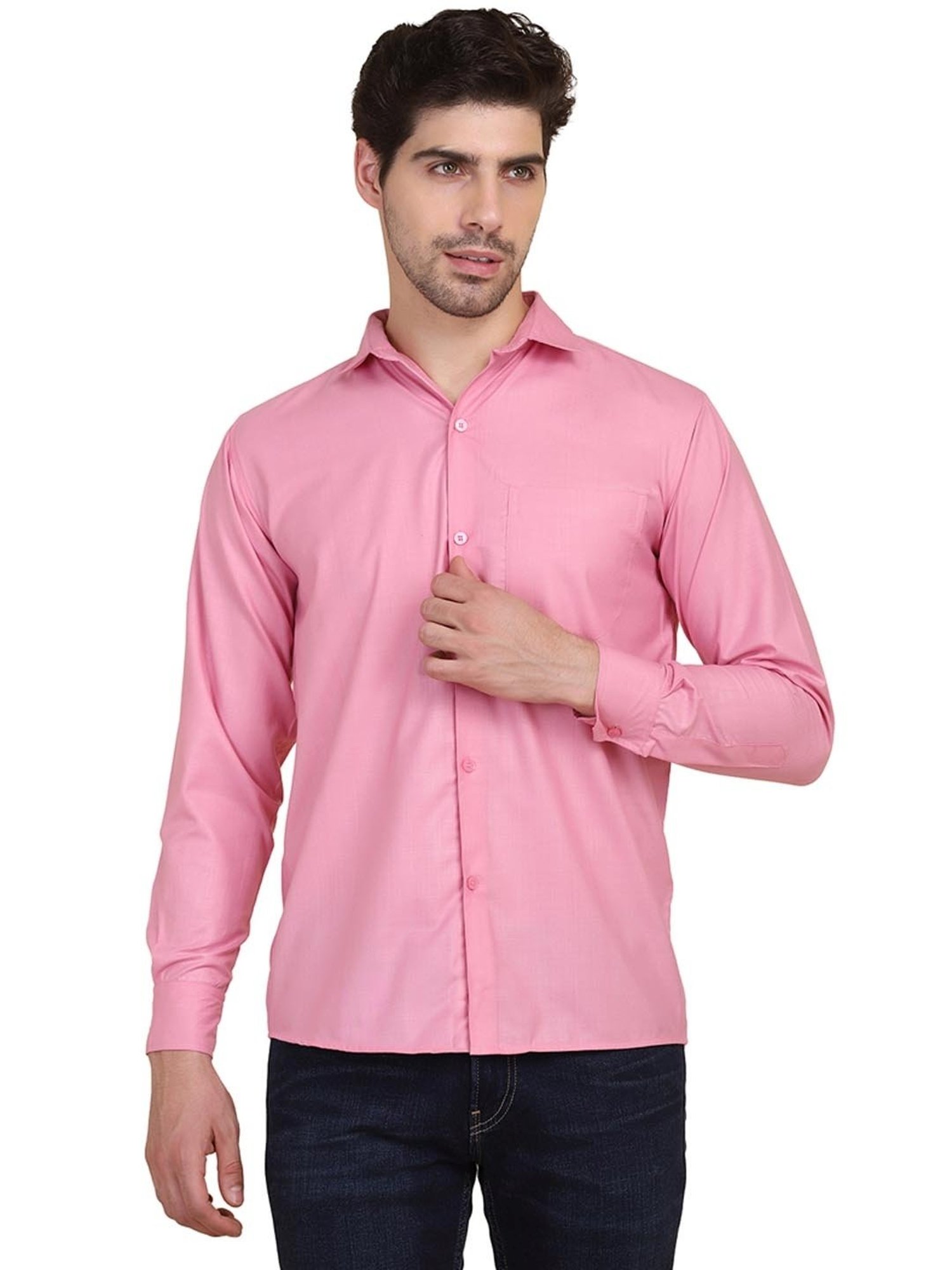TAHVO Pink Cotton Slim Fit Shirt