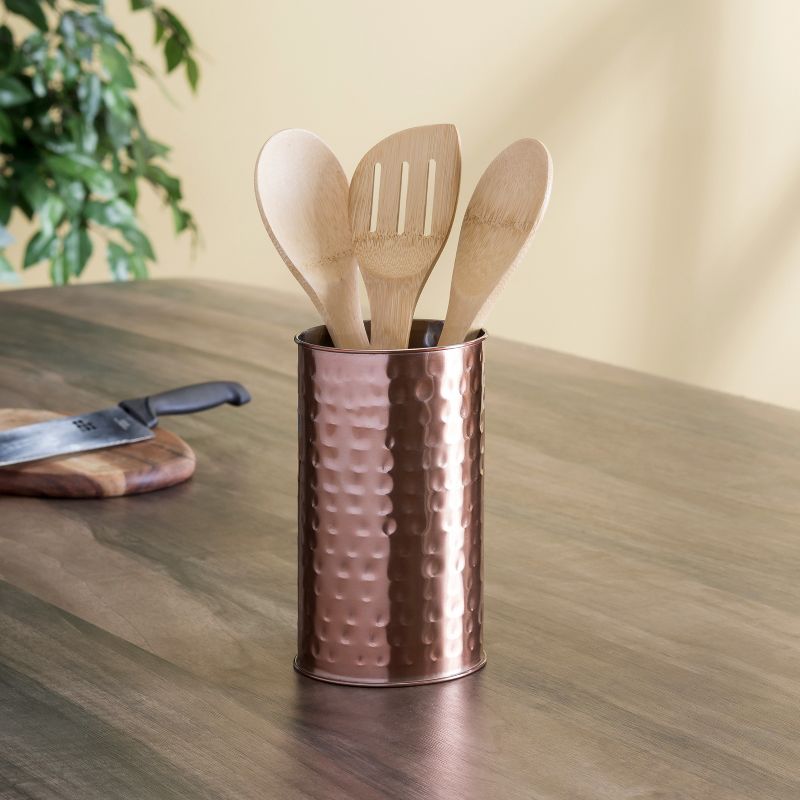 Home Basics Hammered Steel Utensil Holder, Copper