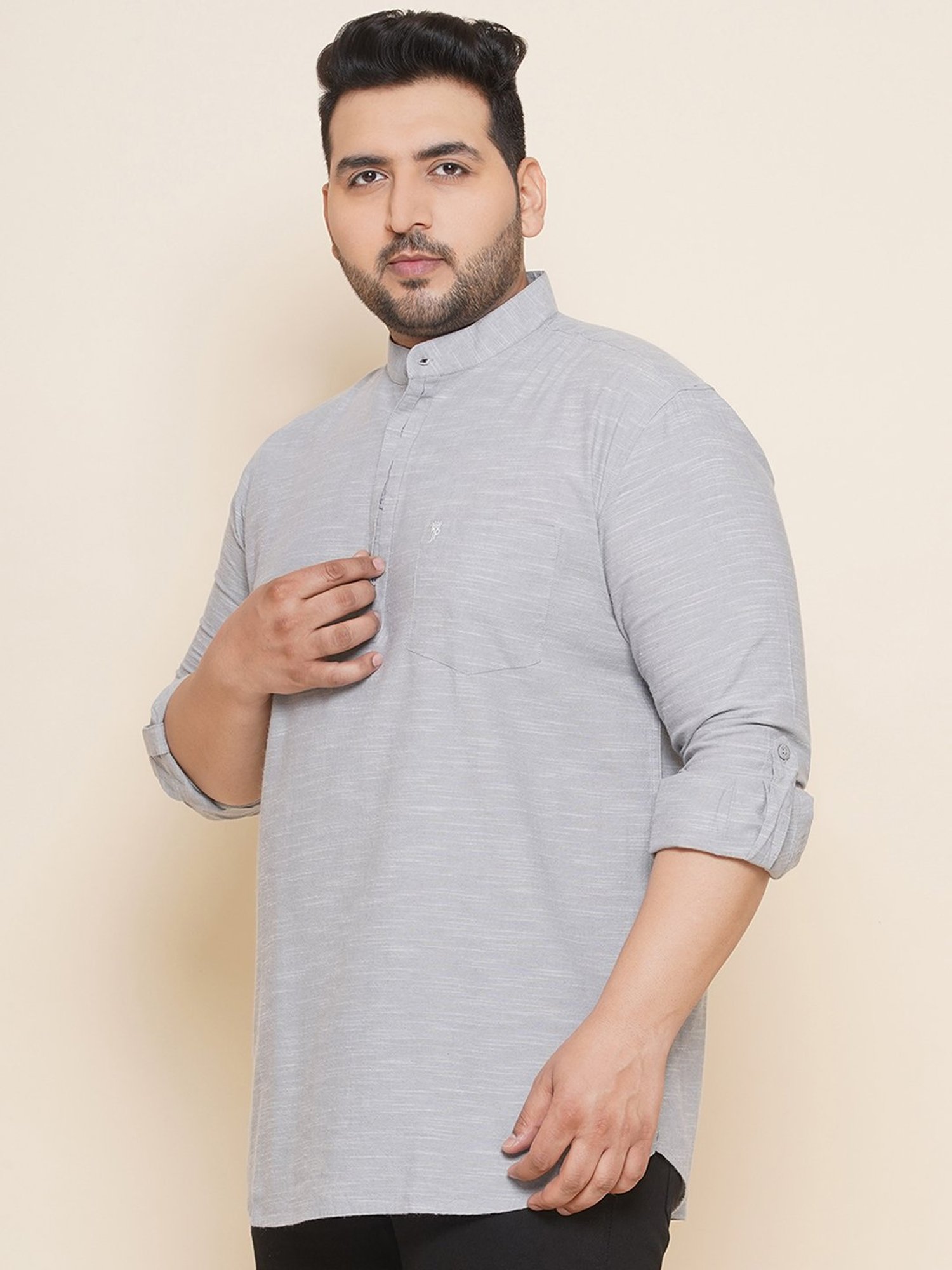 John Pride Grey Regular Fit Plus Size Kurta