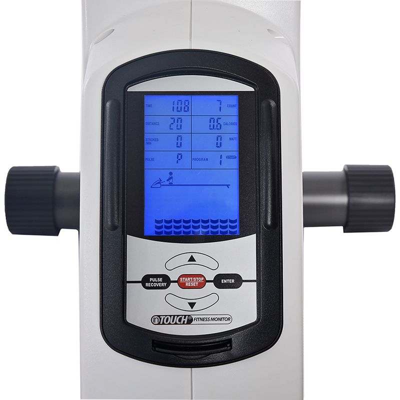 Stamina Products Avari 12 Programmable Cardio Exercise Monitor Magnetic Rower Machine with LCD Display and Heart Rate Tracker, White