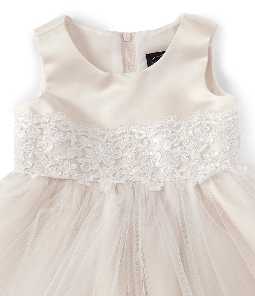 Chantilly Place Baby Girls 3-24 Months Scalloped-Lace Satin Fit-And-Flare Dress