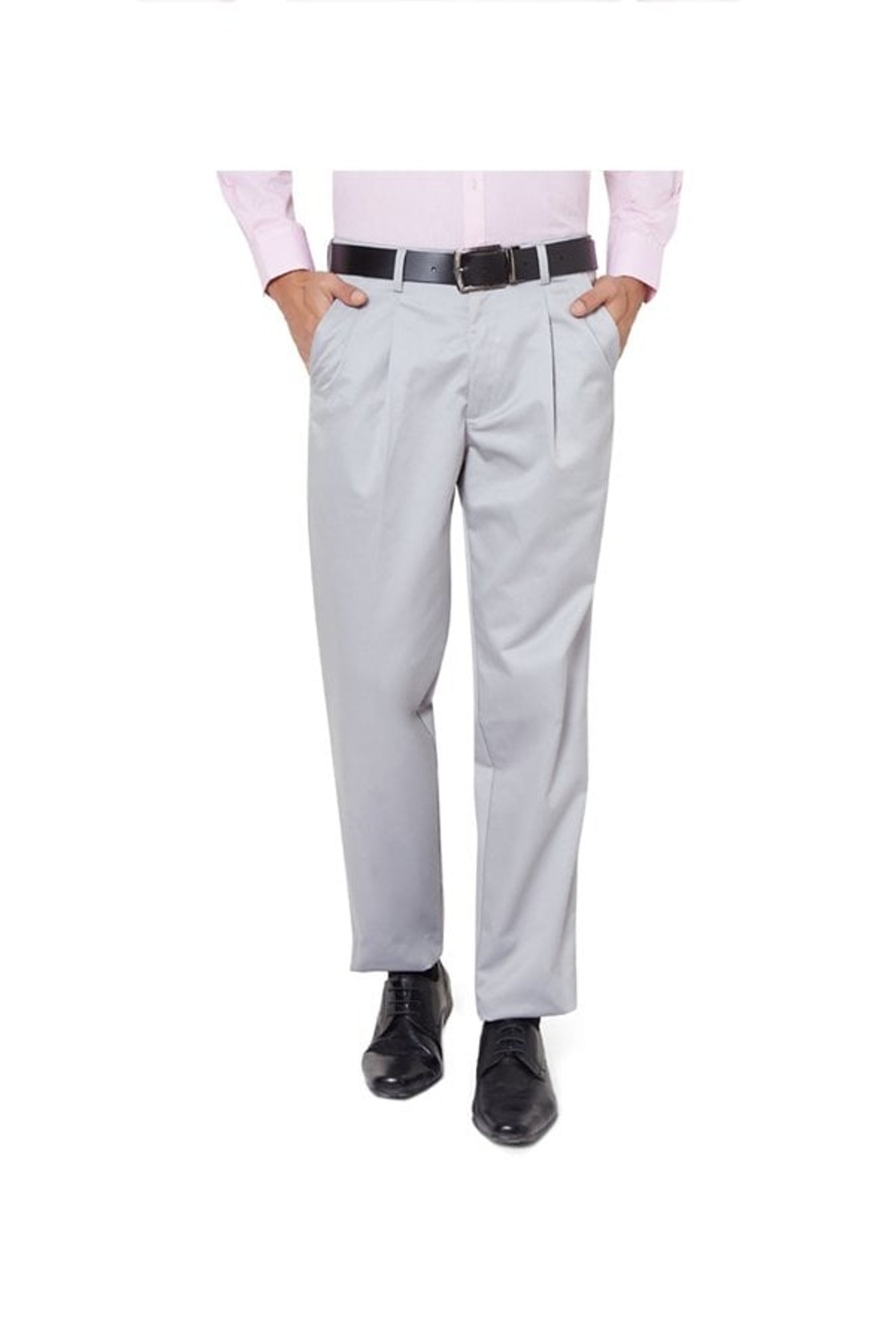 Peter England Grey Comfort Fit Trousers