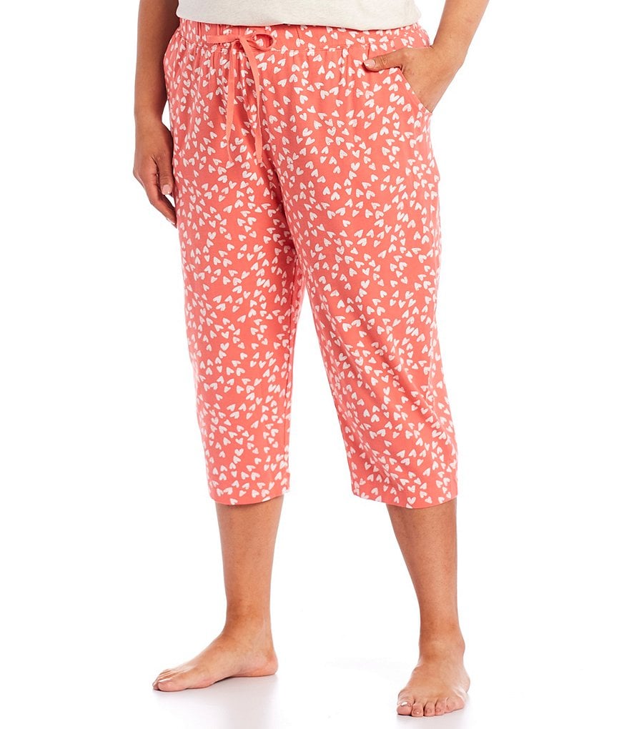 Sleep Sense Plus Size Heart Print Knit Coordinating Capri Sleep Pants