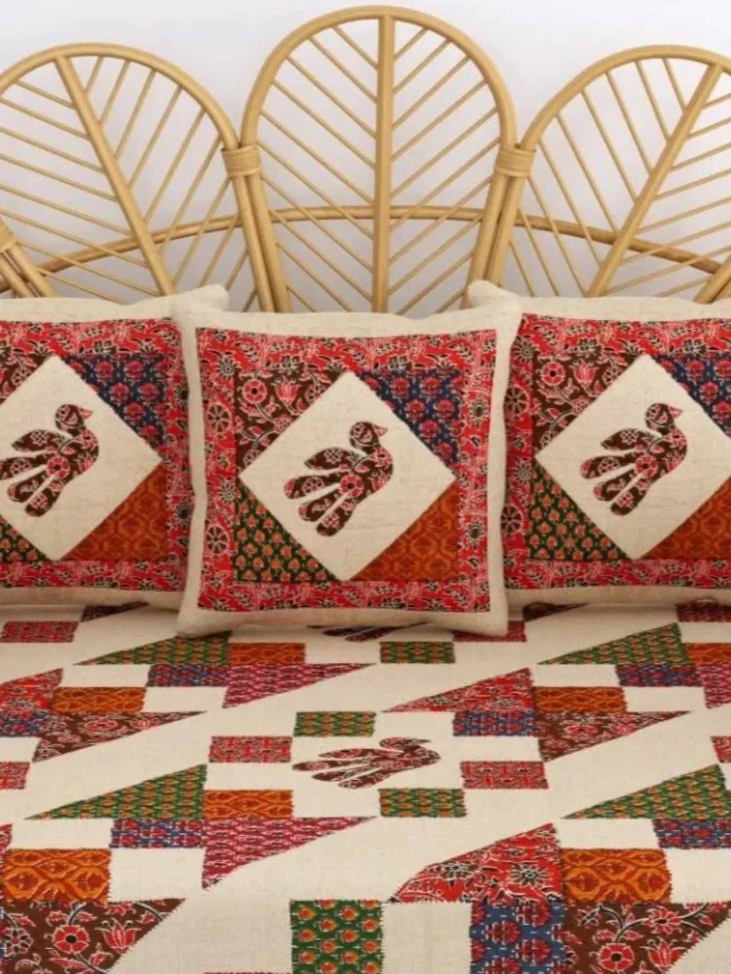 Living Roots Printed Orange 300 TC Cotton Single Diwan - Set of 8