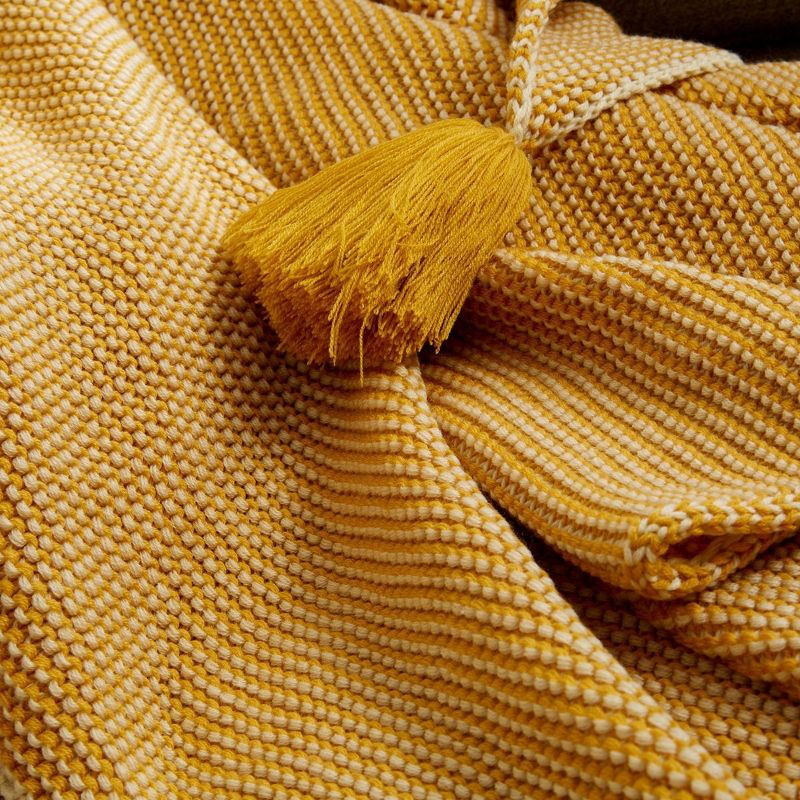 50"x60" Throw Blanket with Pom-Poms Ochre - Patina Vie