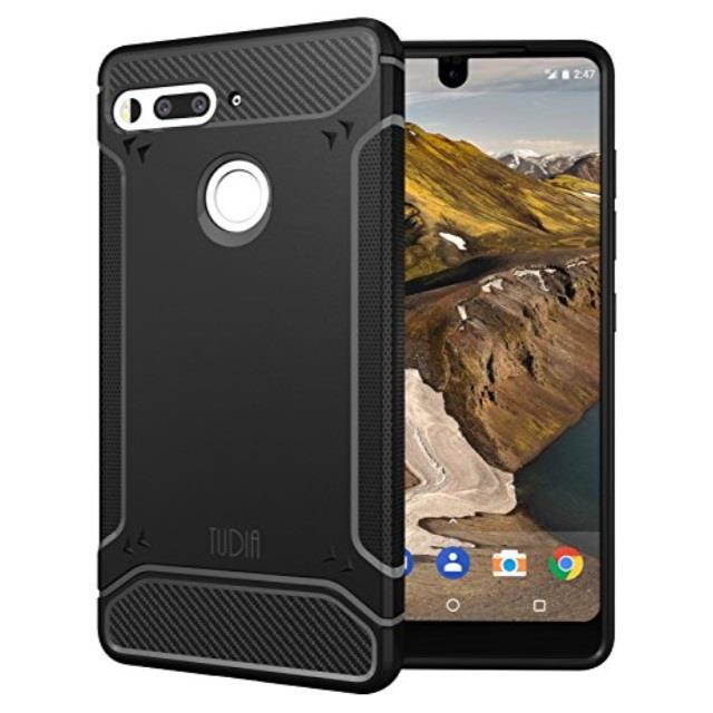 essential phone ph1 case, tudia carbon fiber design lightweight tamm tpu bumper shock absorption cover for essential phone ph1 black