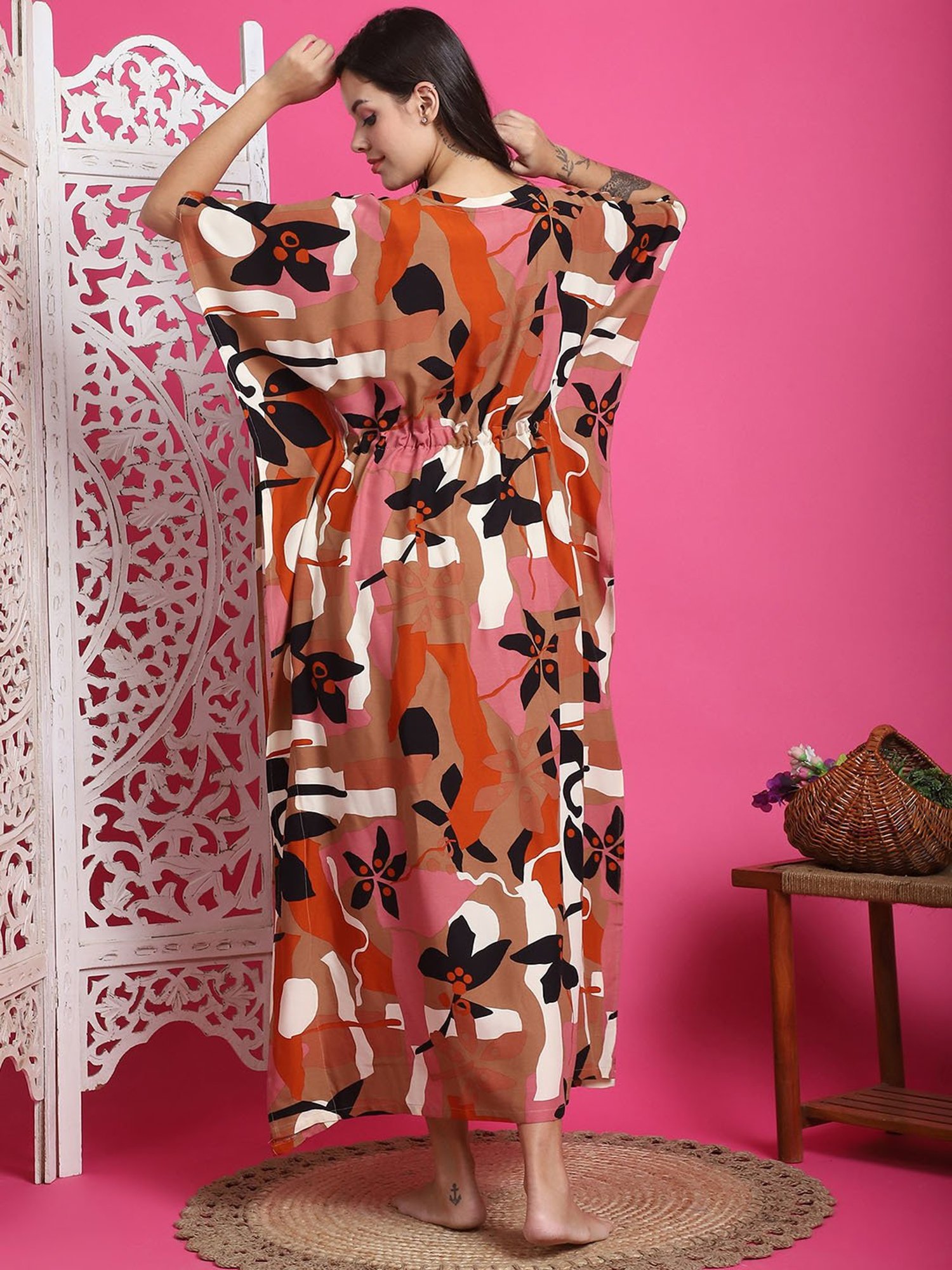 Boston Club Brown Printed Kaftan Night Dress