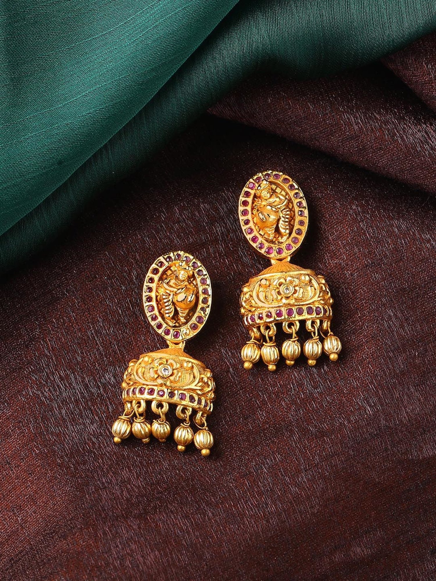 Estele Gold-Plated CZ Kanhaiya Designer Bridal Necklace Combo Set with Color Stones & Pearls