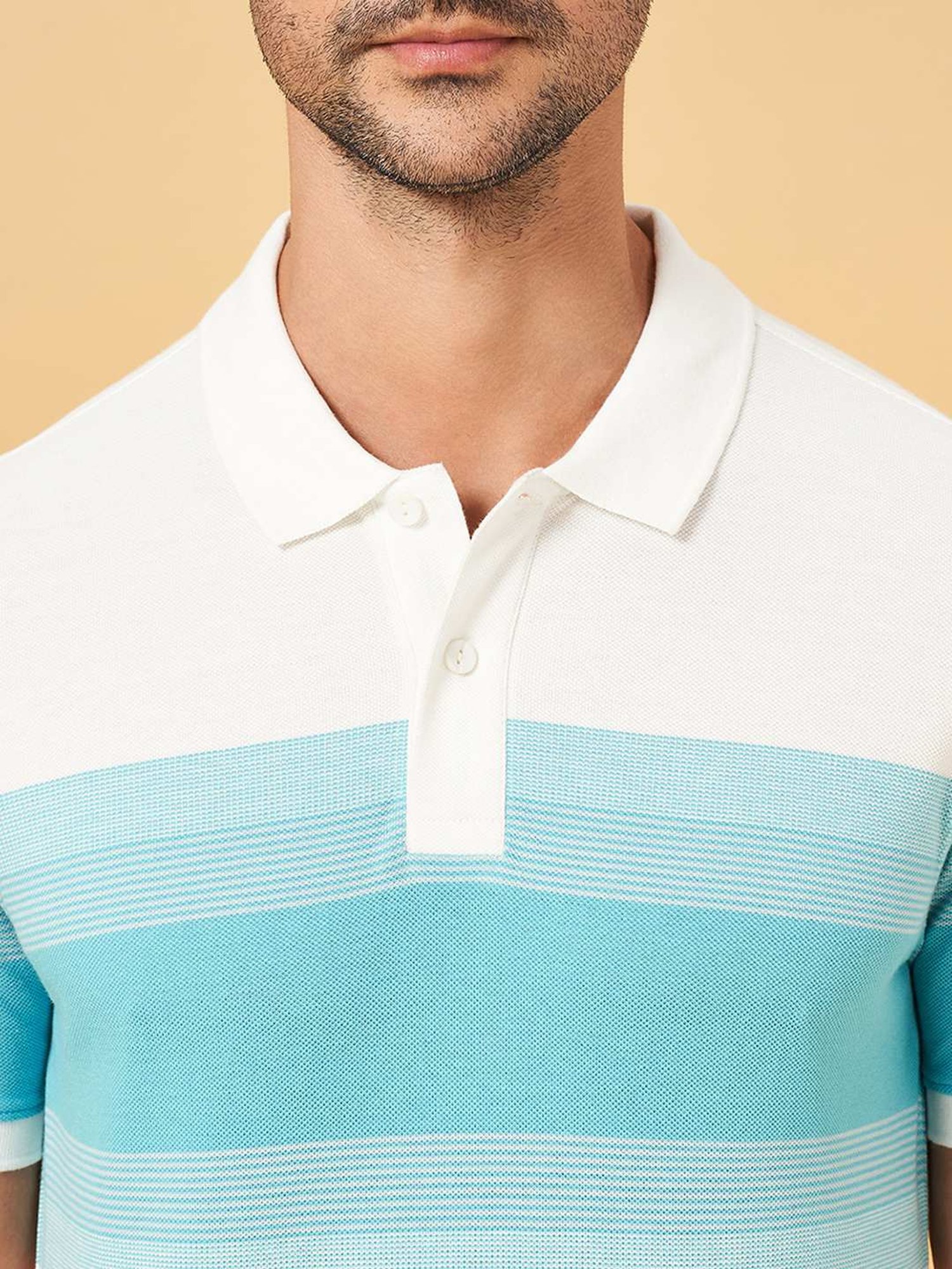 Byford By Pantaloons White Slim Fit Striped Polo T-Shirt