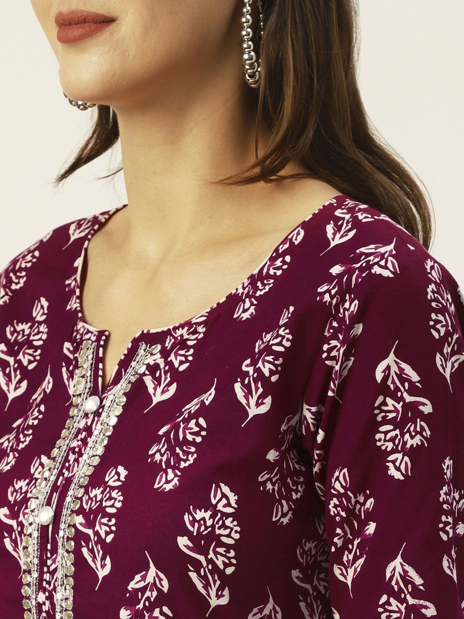 Anubhutee Maroon Cotton Printed Kurta Pant Set With Dupatta