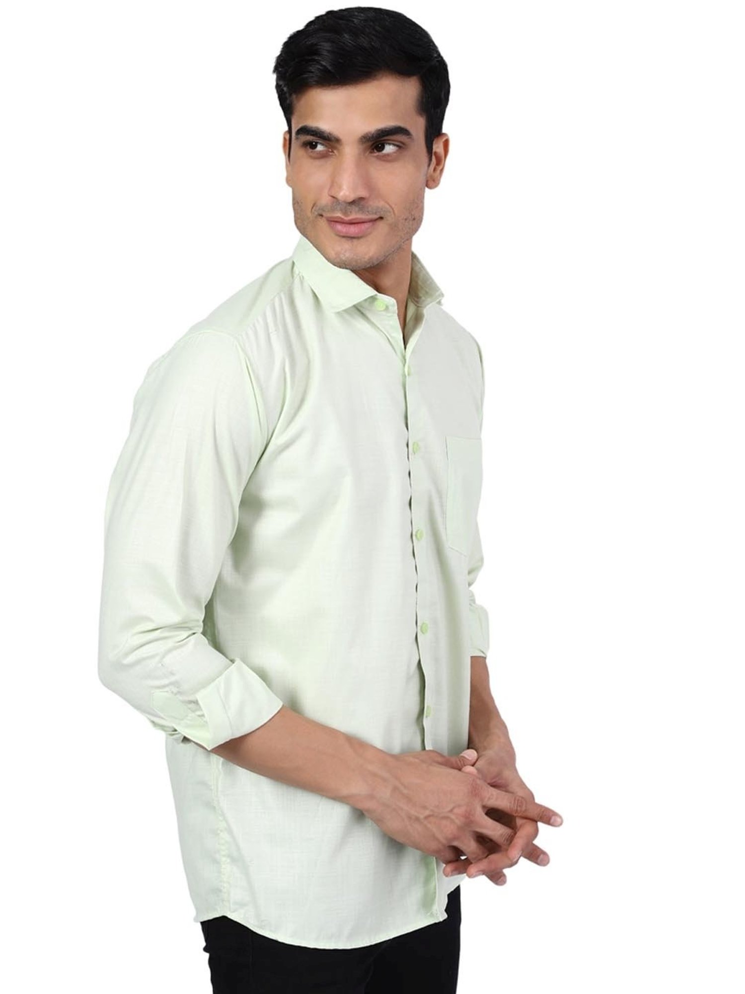 TAHVO Green Cotton Slim Fit Shirt