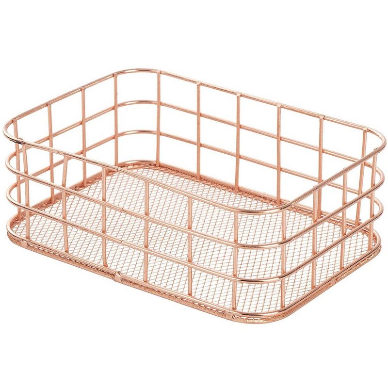 Juvale 2-Set Metal Wire Baskets, Nesting Copper Mesh Desk Drawer Storage Organizer for Cosmetic Stationery, Rose Gold, 2 Sizes