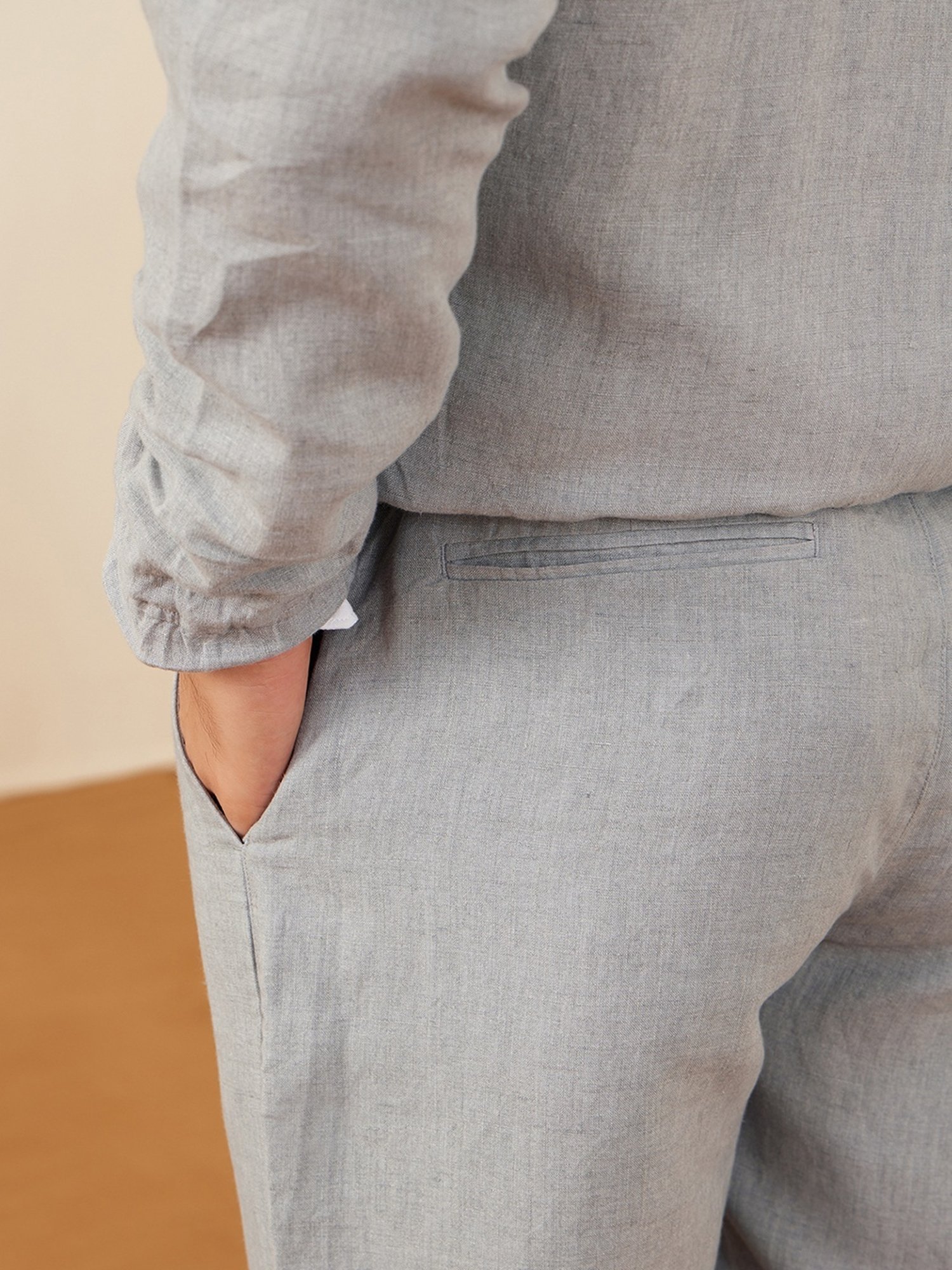 Andamen Grey Linen Regular Fit Solid Trousers