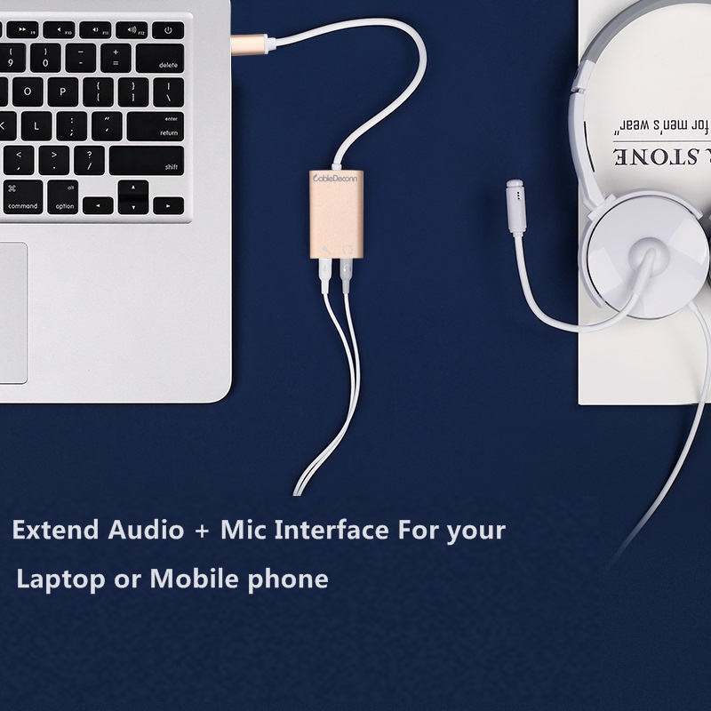 CableDeconn Type-c to Aux Sound Card 5.1 External Stereo USB C Microphone Headphone Mic Speaker Audio Jack 3.5mm Adapter for Laptop smartphone