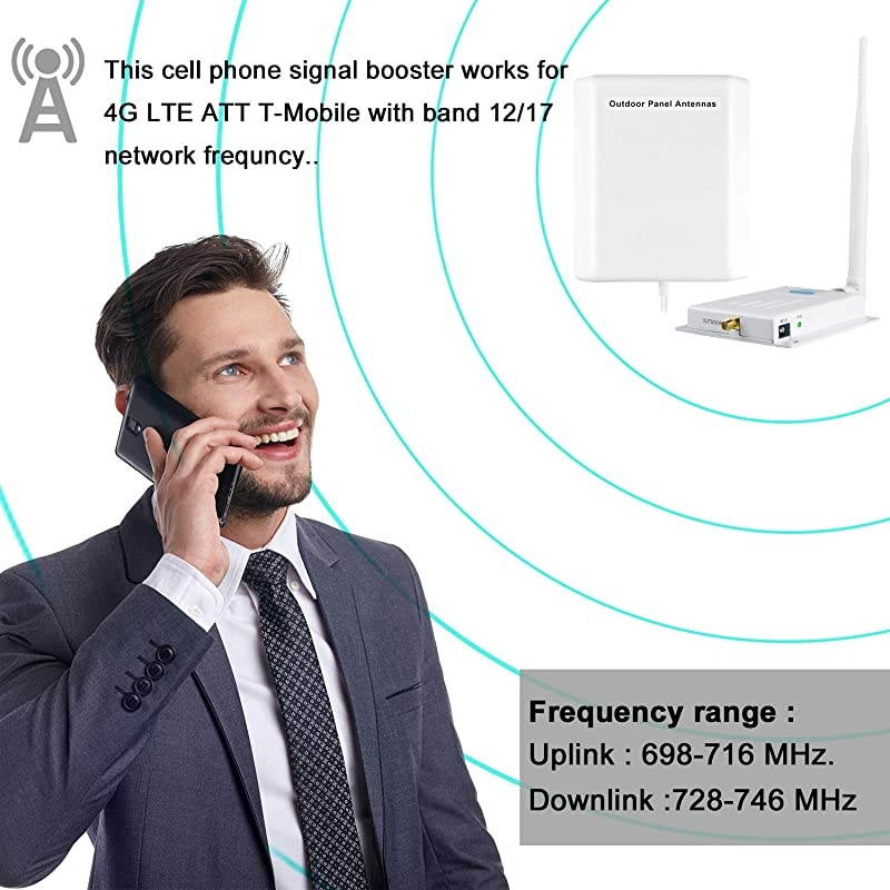 Signal Boosters AT&T T-Mobile Cell Phone Signal Booster 4G LTE  High Gain FDD 700Mhz Band 12/17 Mobile Phone Signal Amplifier Repeater for Home and Office