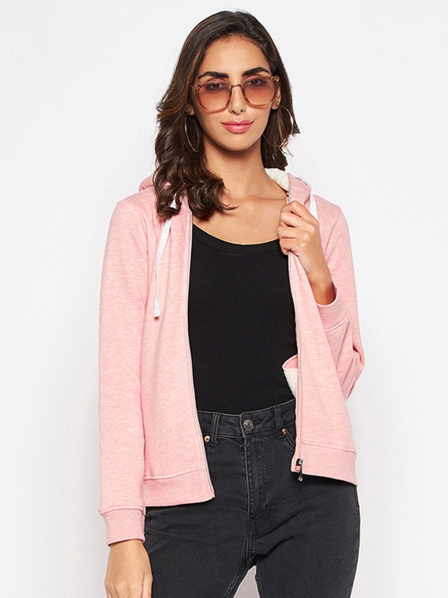 Crozo By Cantabil Peach Textured Hoodie