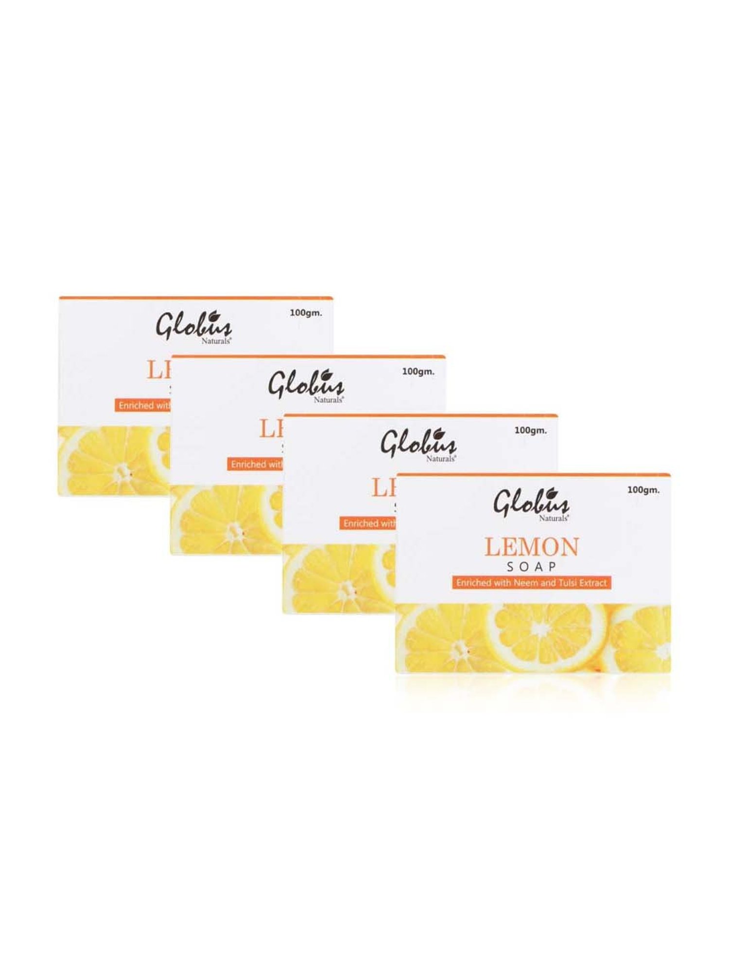 Globus Naturals Lemon Soap Enriched with Neem & Tulsi Extract - 100 gm (Pack of 4)