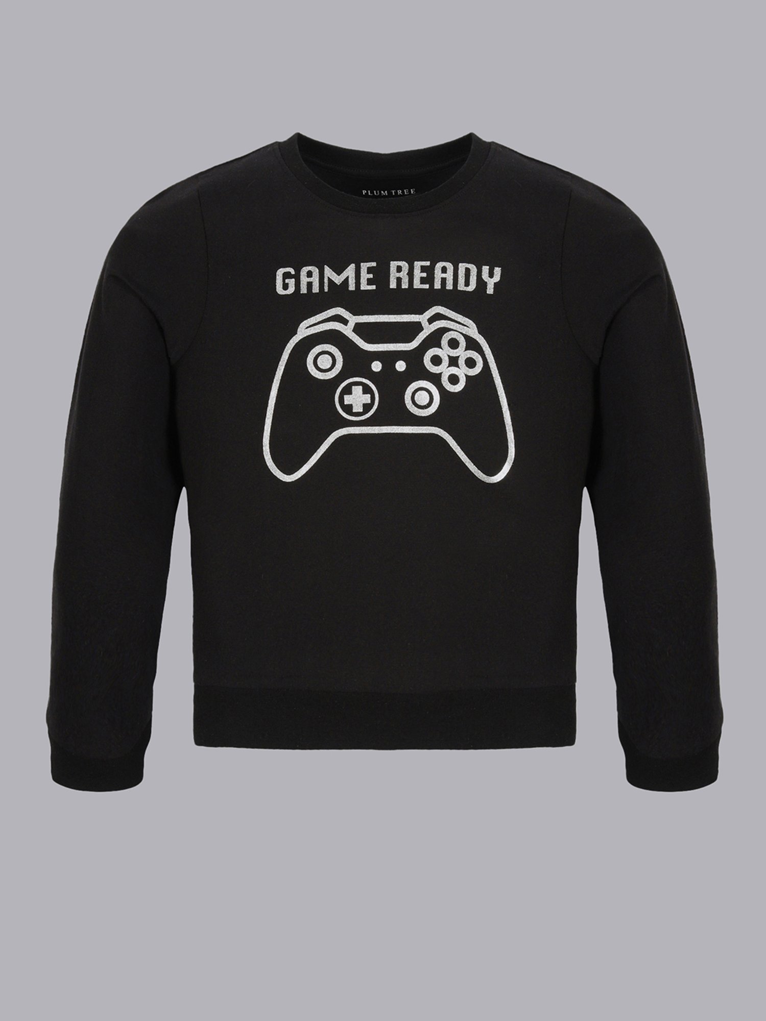 Plum Tree Boys Black Printed Full Sleeves T-Shirt with Joggers