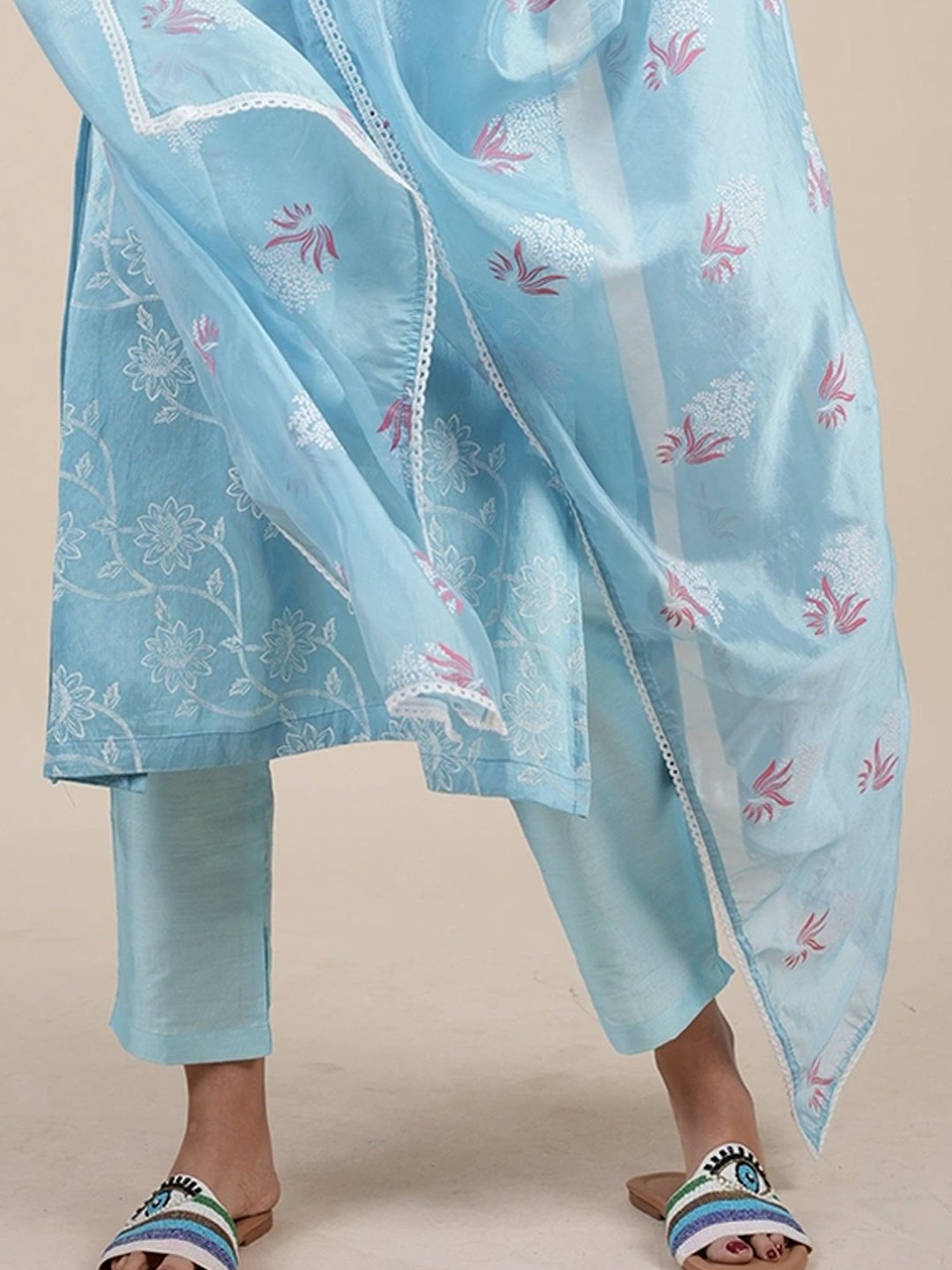 Heeposh Blue Printed Kurta Pant Set With Dupatta