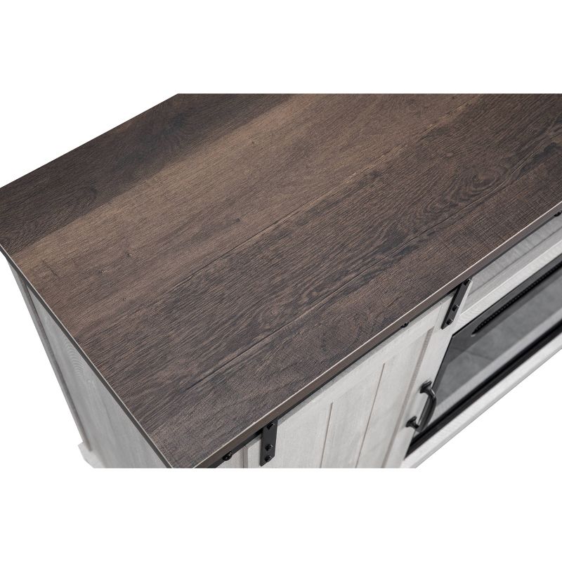 54" Sliding Doors TV Stand For TVs up to 60" with Electric Fireplace Saw Cut Off White - Home Essentials