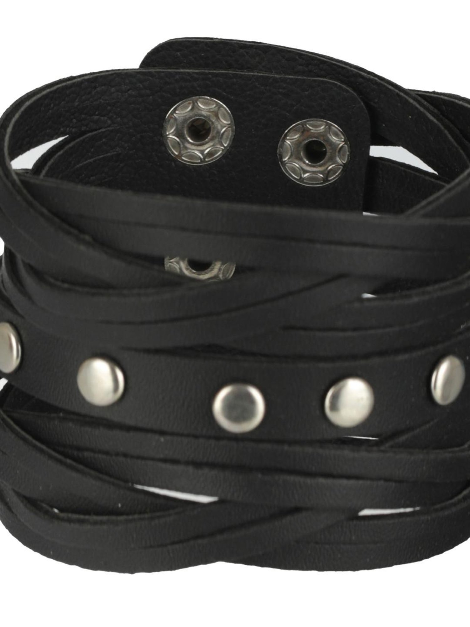 Bold by Priyaasi Black Weaved Multistrand PU Bracelet for Men