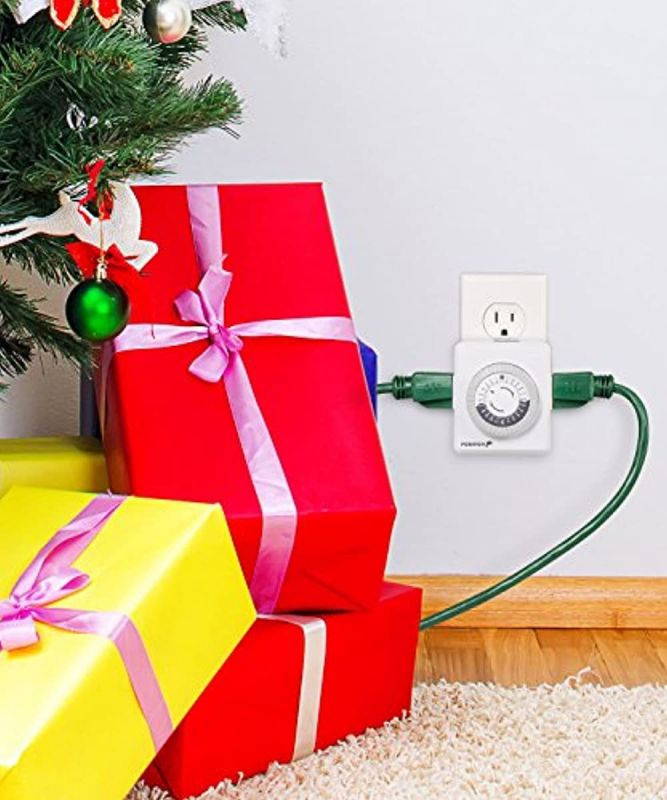 Fosmon Indoor 24 Hour Mechanical Outlet Timer [ETL Listed], Programmable Plug-in Timer with 2-Outlet for Lamp, Christmas String Lights, Grow Light, Aquarium, 3-Prong, Grounded, 2 Pack