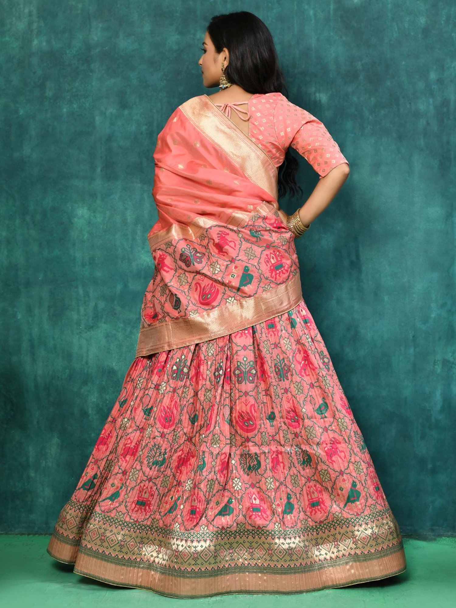 Elora Pink Woven Pattern Semi Stitched Lehenga Choli Set With Dupatta