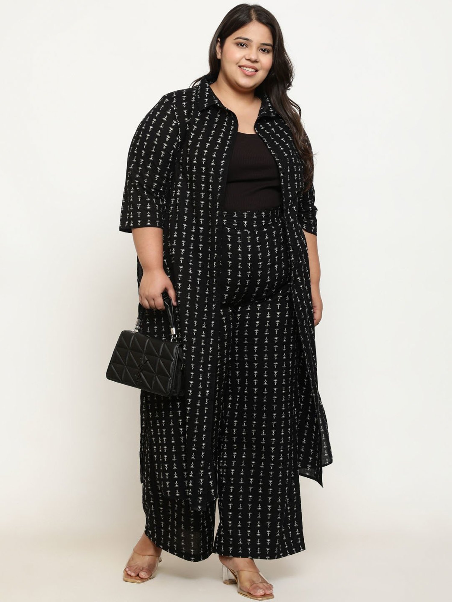 Amydus Black Printed Regular Fit High Rise Pants